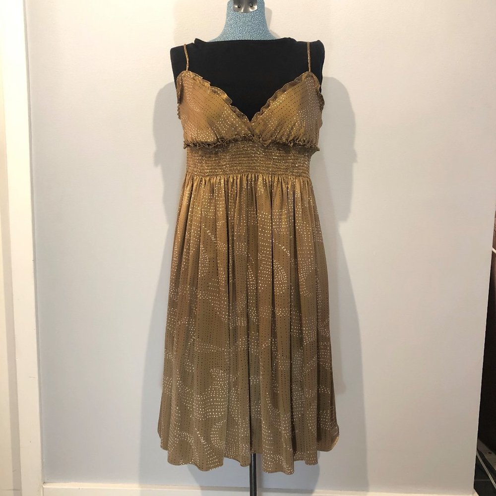 BCBGMaxAzria Silk Smocked Party Dress - Bronze